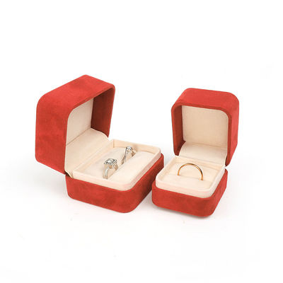 Groothandel Juwelen Verpakking Ring Box Custom Juwelen Verpakking Luxe Dubbele Bruiloft Verloving Rode fluwelen Ring Box met logo