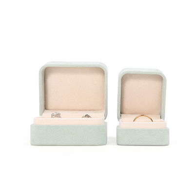 Groothandel Juwelen Verpakking Ring Box Custom Juwelen Verpakking Luxe Dubbele Bruiloft Verloving Groene Fluwelen Ring Box met logo