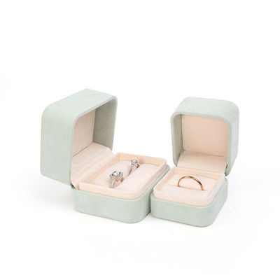 Groothandel Juwelen Verpakking Ring Box Custom Juwelen Verpakking Luxe Dubbele Bruiloft Verloving Groene Fluwelen Ring Box met logo