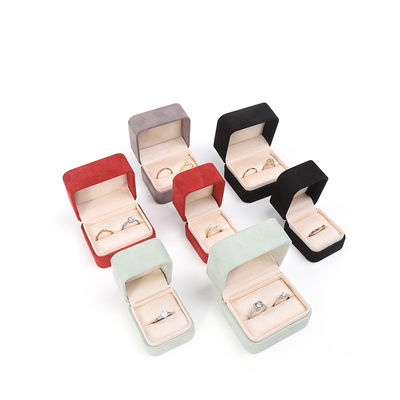 Groothandel Juwelen Verpakking Ring Box Custom Juwelen Verpakking Luxe Dubbele Bruiloft Verloving Groene Fluwelen Ring Box met logo