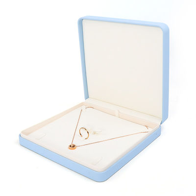 Lichtblauwe leren sieradendoos voor grote sieradenset ketting armband oorbellen ring verpakking