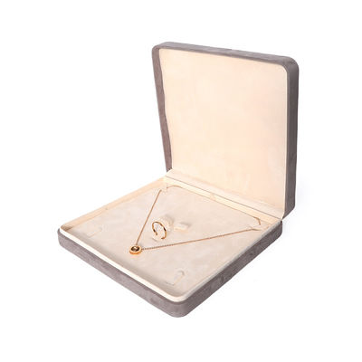 Premium grijze sieradenverpakkingsdoos op maat, hoogwaardige grote sieradenset, ketting, armband, oorbellen, ringverpakking