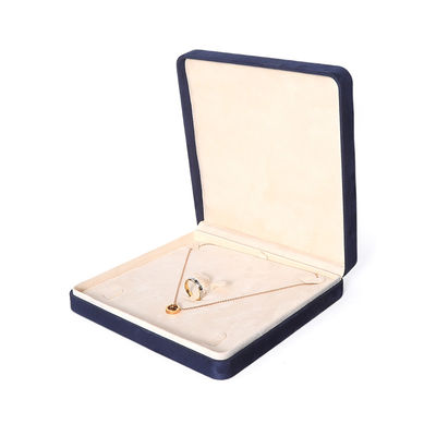 China Productie Groothandel Premium Blauwe Sieraden Verpakking Doos Op Maat Hoge Kwaliteit Grote Sieraden Set Ketting Armband Oorbellen Ring Verpakking Handgemaakte Vierkante Fluweel Blauwe Sieraden Doos Met Logo