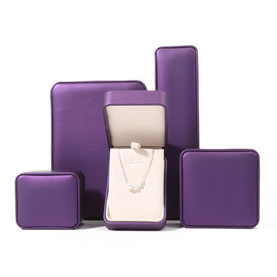 Hoogwaardige sieraden verpakkingsdoos Custom luxe grote sieraden set doos halsketting armband oorbellen ring verpakking handgemaakte vierkant paarse leder sieraden doos met logo