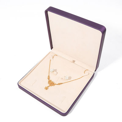 Hoogwaardige sieraden verpakkingsdoos Custom luxe grote sieraden set doos halsketting armband oorbellen ring verpakking handgemaakte vierkant paarse leder sieraden doos met logo