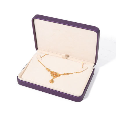 Hoogwaardige sieraden verpakkingsdoos Custom luxe grote sieraden set doos halsketting armband oorbellen ring verpakking handgemaakte vierkant paarse leder sieraden doos met logo