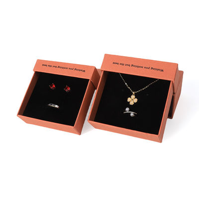 China productie groothandel hoogwaardige halsketting oorbel Armband ring doos Sieraden verpakking Gepersonaliseerde Custom Eco Friendly Karton Papier oranje laken Sieraden doos met logo