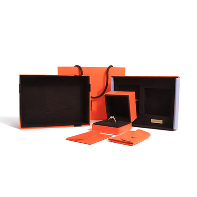Premium juwelen cadeau doos hoogwaardig deksel en basis oranje papier Juwelen doos met tas