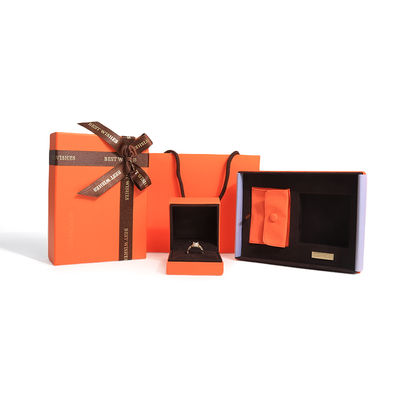 Premium juwelen cadeau doos hoogwaardig deksel en basis oranje papier Juwelen doos met tas