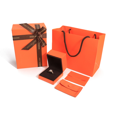 Premium juwelen cadeau doos hoogwaardig deksel en basis oranje papier Juwelen doos met tas