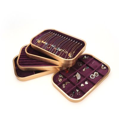 Aanpasbare Luxe Paarse Fluweel Sieradenbakken OEM Sieradenbakken display voor ring, armband, ketting