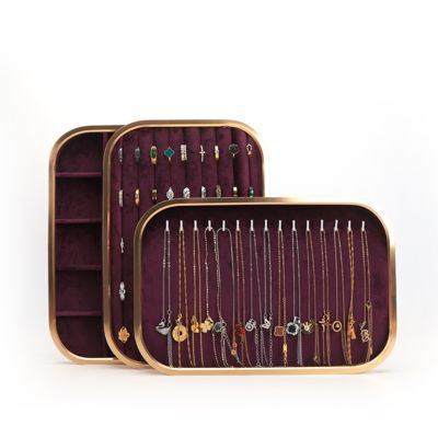 Aanpasbare Luxe Paarse Fluweel Sieradenbakken OEM Sieradenbakken display voor ring, armband, ketting