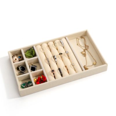 aanpasbaar Luxe beige fluweel juwelenbakken OEM juwelenbakken display voor ring armband halsketting