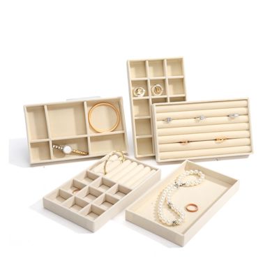 aanpasbaar Luxe beige fluweel juwelenbakken OEM juwelenbakken display voor ring armband halsketting