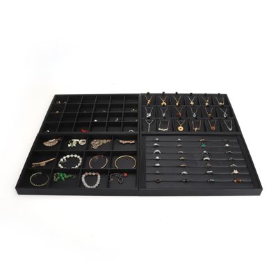 Aanpasbare luxe zwarte leren sieradenbakken OEM sieradenbakken display voor ring, armband, ketting