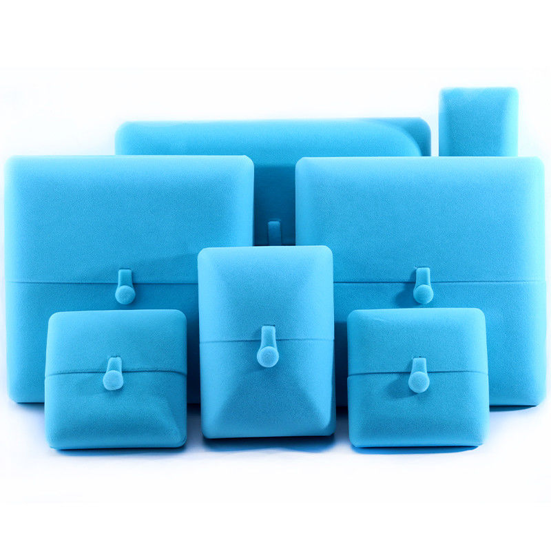 Sky Blue Velvet Hanhong Custom Logo Juwelen Verpakkingsdoos voor Armband Oorbellen Gift