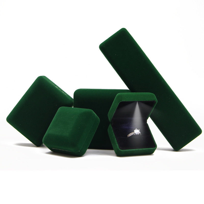 Groene sieraden doos Custom LED fluweel sieraden pakket met luxe en Custom Ring Box