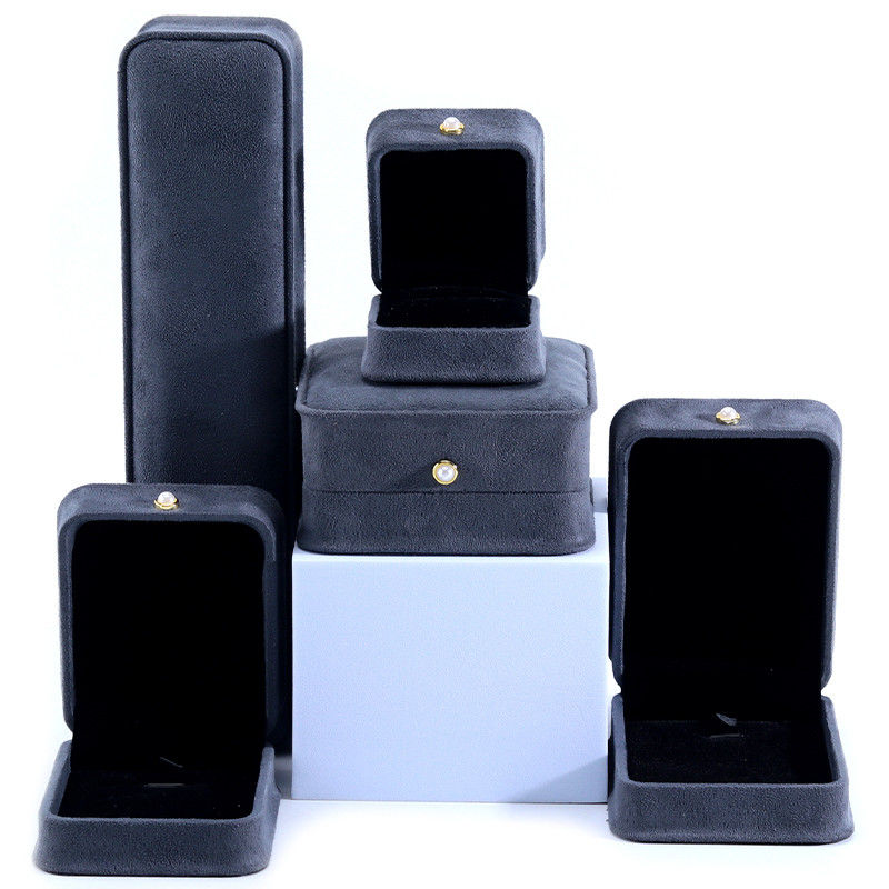 Handgemaakte grijze fluweel sieraden doos voor custom luxe armband oorbellen halsketting parel slot