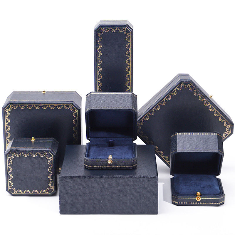Custom logo sieraden pakket handgemaakte blauwe vierkant papieren doos voor luxe kunststof ring doos