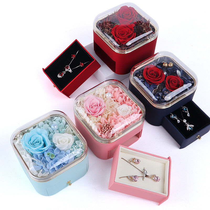 Gepersonaliseerde grootte bloemen laken juwelen doos Roos ontwerp voor Valentijnsdag cadeau