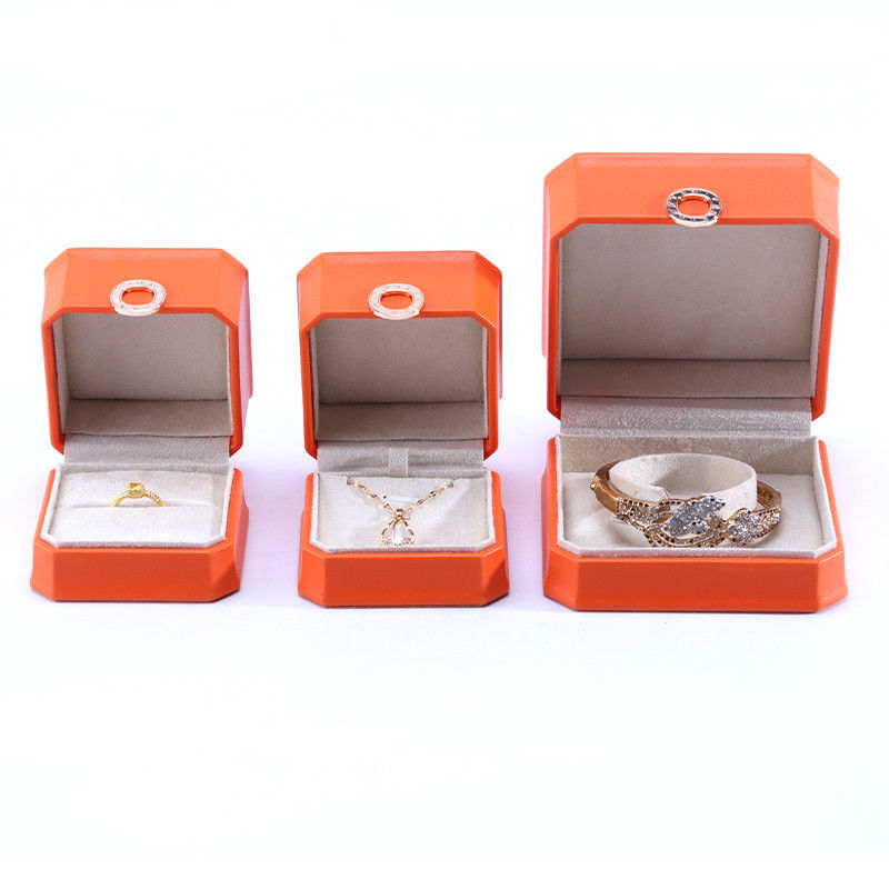 Vierkante Oranje PU Lederen Juwelen Verpakkingsdoos voor halsketting Armband en trouwring