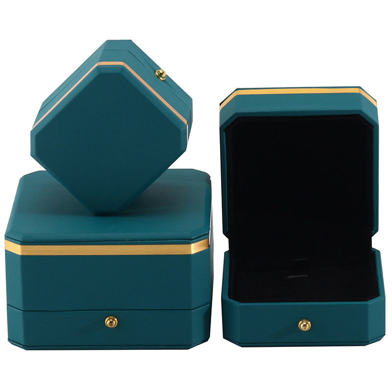Donkergroen Upscale Octogonale Fake Leer Luxe Box Gold Trim Juwelen Verpakking
