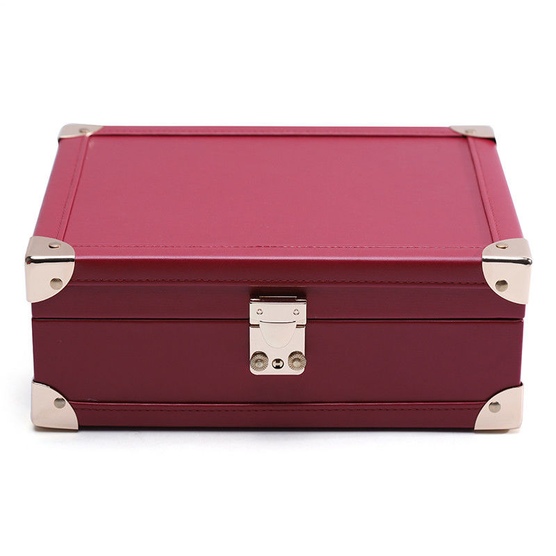 Luxe hoekbescherming PU leder sieraden opslag organisator case met spiegel