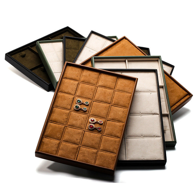Soft Velvet Interior PU Leather Jewelry Display Tray Props voor Ring Ear Studs