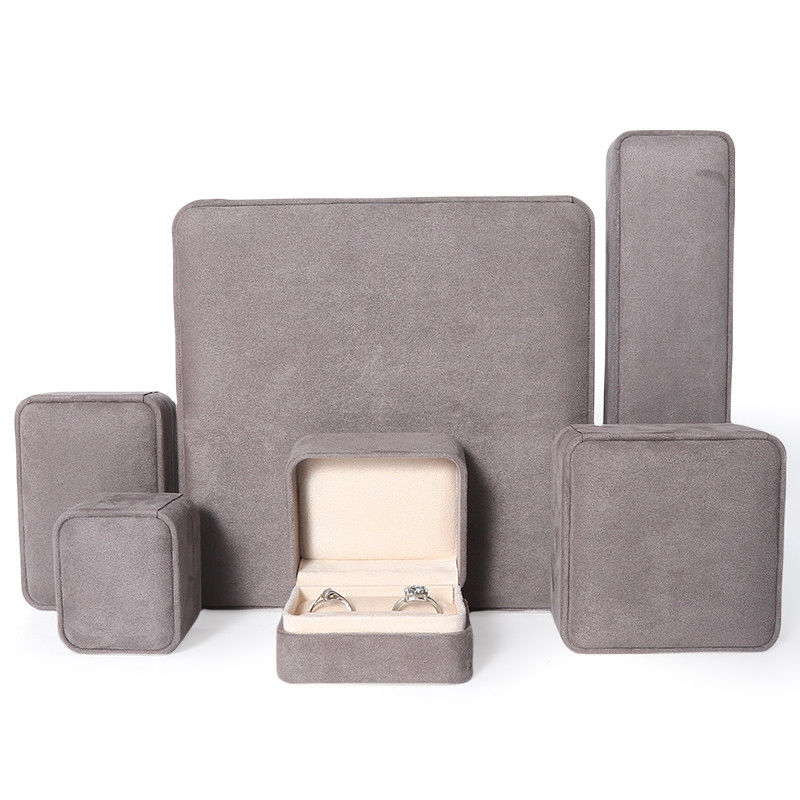 Premium grijze sieradenverpakkingsdoos op maat, hoogwaardige grote sieradenset, ketting, armband, oorbellen, ringverpakking