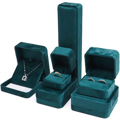 Groothandel Vervaardiging Luxe Juwelen Doos verpakking Gepersonaliseerd Custom logo High end Donkergroen Halsketting Armband Oornissen Ring Verpakking Fluwelen Juwelen Doos
