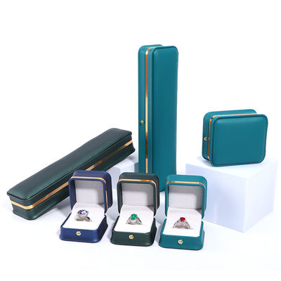 Custom Logo Donkere groene leer sieraden doos met Hanhong verpakking en fluwelen bekleding
