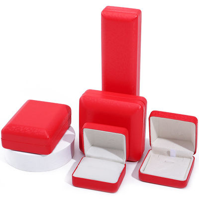 Rood convex dak PU leer luxe juwelen doos met sneeuwkorrel fluweel bekleding