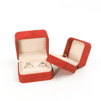 Groothandel Juwelen Verpakking Ring Box Custom Juwelen Verpakking Luxe Dubbele Bruiloft Verloving Rode fluwelen Ring Box met logo