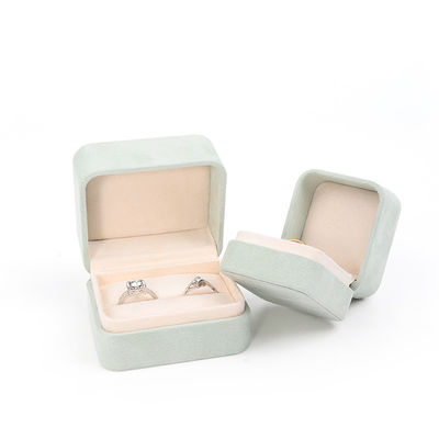 Groothandel Juwelen Verpakking Ring Box Custom Juwelen Verpakking Luxe Dubbele Bruiloft Verloving Groene Fluwelen Ring Box met logo