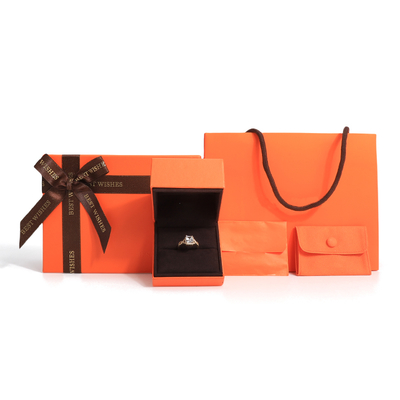 Premium juwelen cadeau doos hoogwaardig deksel en basis oranje papier Juwelen doos met tas
