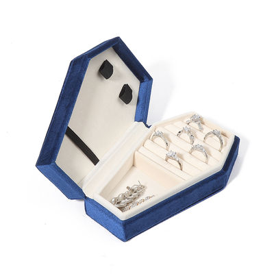 Op maat gemaakte organisator opslag blauw fluweel juwelen reisdoos OEM kerstjuwelen cadeaubon